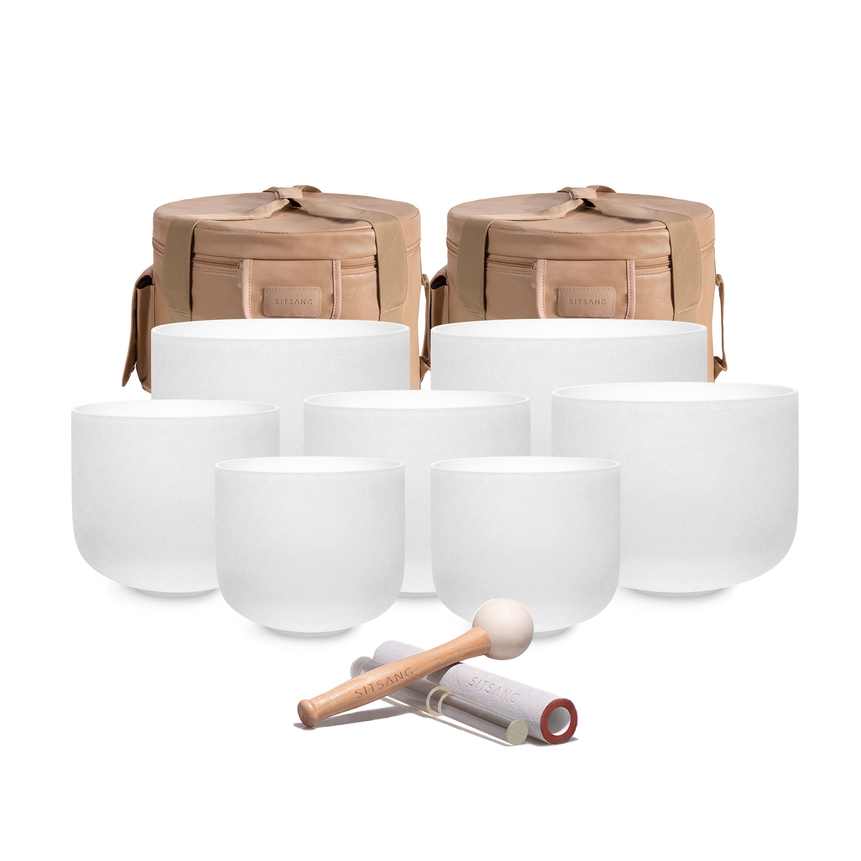 TOPFUND Spirit Symbol Series Set of 7 Crystal Singing Bowls 6-12 inch - TOPFUND Crystal Singing Bowl